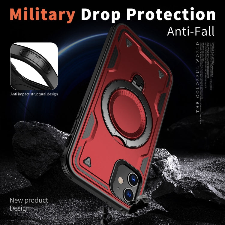 For iPhone 11 PC Hybrid TPU Armor MagSafe Ring Holder Phone Case(Red) by buy2fix