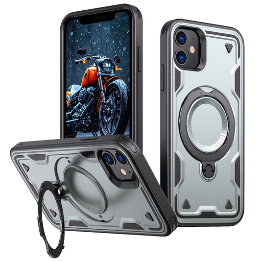 For iPhone 11 PC Hybrid TPU Armor MagSafe Ring Holder Phone Case(Grey) by buy2fix