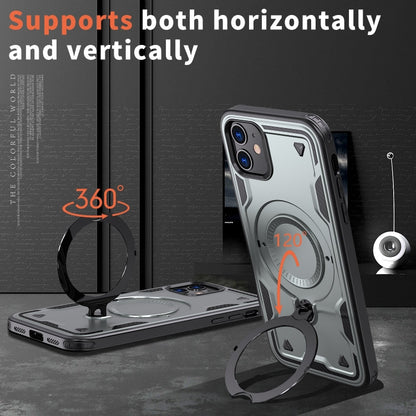 For iPhone 11 PC Hybrid TPU Armor MagSafe Ring Holder Phone Case(Grey) by buy2fix