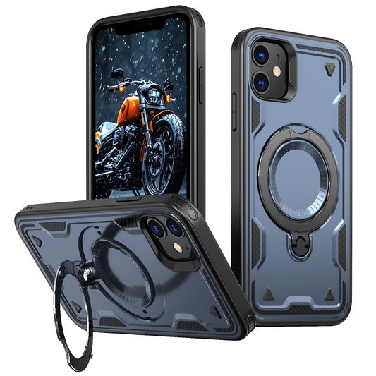 For iPhone 11 PC Hybrid TPU Armor MagSafe Ring Holder Phone Case(Blue) by buy2fix