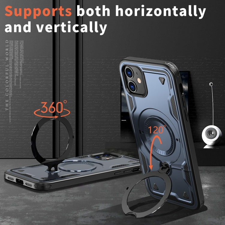 For iPhone 11 PC Hybrid TPU Armor MagSafe Ring Holder Phone Case(Blue) by buy2fix