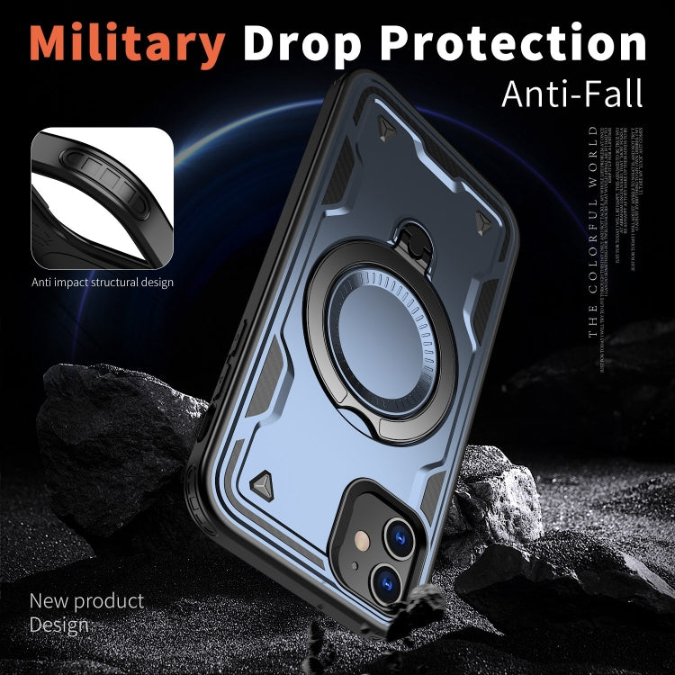 For iPhone 11 PC Hybrid TPU Armor MagSafe Ring Holder Phone Case(Blue) by buy2fix