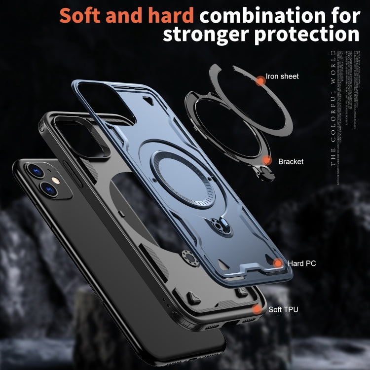 For iPhone 11 PC Hybrid TPU Armor MagSafe Ring Holder Phone Case(Blue) by buy2fix