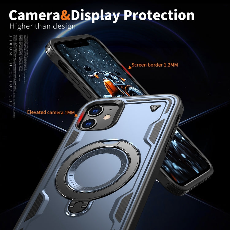 For iPhone 11 PC Hybrid TPU Armor MagSafe Ring Holder Phone Case(Blue) by buy2fix