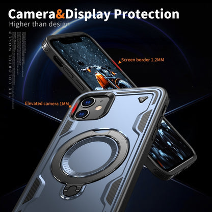 For iPhone 11 PC Hybrid TPU Armor MagSafe Ring Holder Phone Case(Blue) by buy2fix