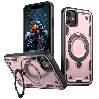 For iPhone 11 PC Hybrid TPU Armor MagSafe Ring Holder Phone Case(Rose Gold) by buy2fix