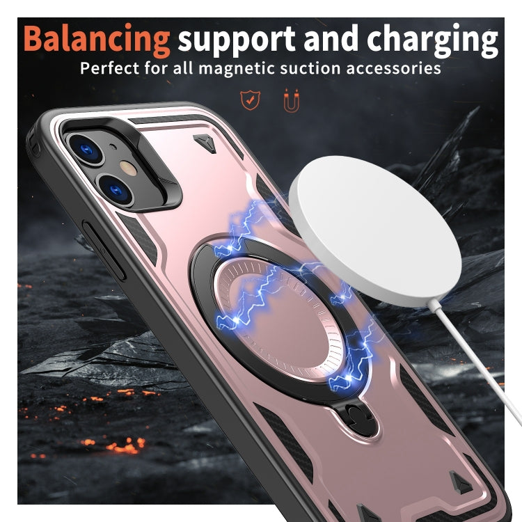 For iPhone 11 PC Hybrid TPU Armor MagSafe Ring Holder Phone Case(Rose Gold) by buy2fix
