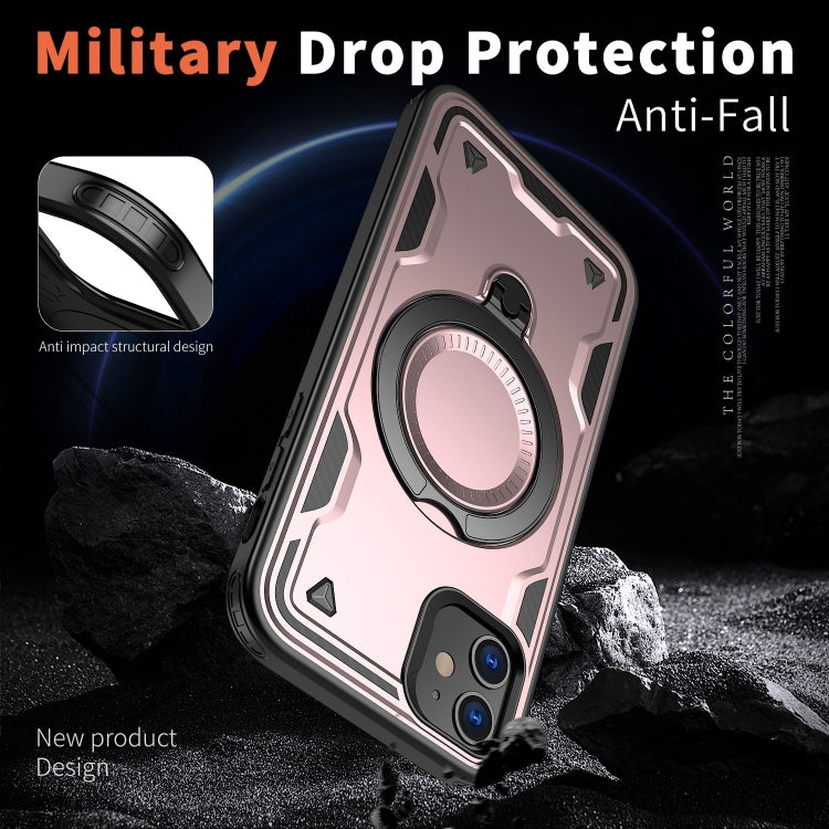 For iPhone 11 PC Hybrid TPU Armor MagSafe Ring Holder Phone Case(Rose Gold) by buy2fix