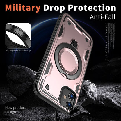 For iPhone 11 PC Hybrid TPU Armor MagSafe Ring Holder Phone Case(Rose Gold) by buy2fix