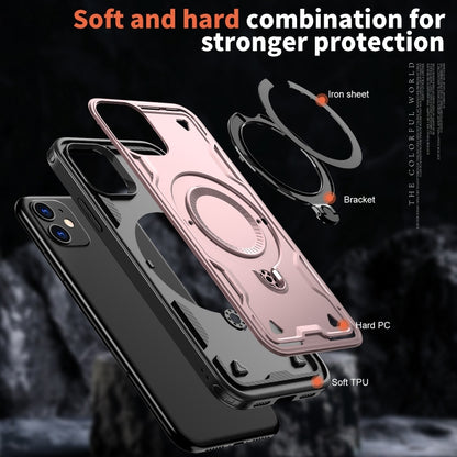 For iPhone 11 PC Hybrid TPU Armor MagSafe Ring Holder Phone Case(Rose Gold) by buy2fix