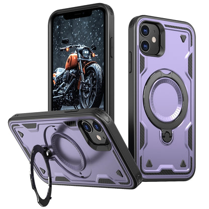 For iPhone 11 PC Hybrid TPU Armor MagSafe Ring Holder Phone Case(Purple) by buy2fix