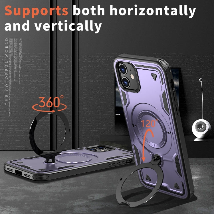 For iPhone 11 PC Hybrid TPU Armor MagSafe Ring Holder Phone Case(Purple) by buy2fix