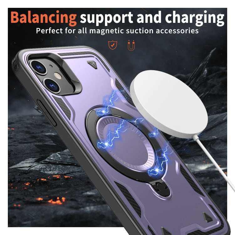 For iPhone 11 PC Hybrid TPU Armor MagSafe Ring Holder Phone Case(Purple) by buy2fix