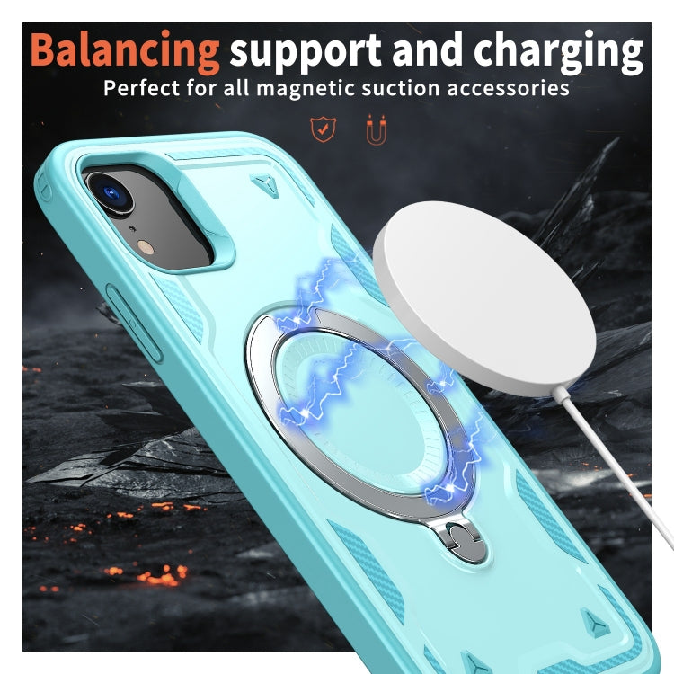 For iPhone XR PC Hybrid TPU Armor MagSafe Ring Holder Phone Case(Light Blue) by buy2fix