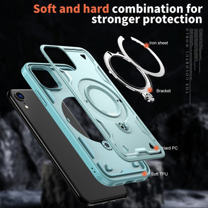 For iPhone XR PC Hybrid TPU Armor MagSafe Ring Holder Phone Case(Light Blue) by buy2fix
