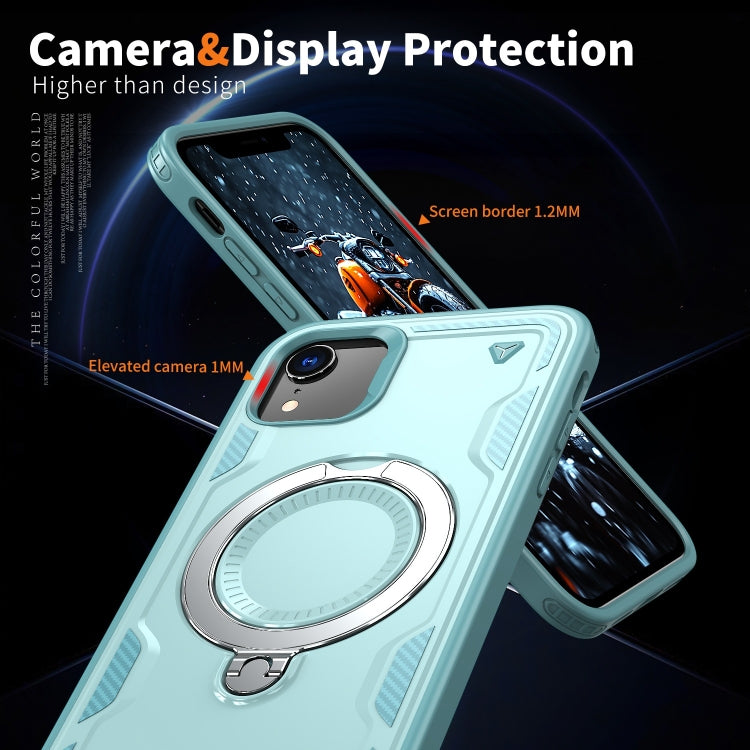For iPhone XR PC Hybrid TPU Armor MagSafe Ring Holder Phone Case(Light Blue) by buy2fix