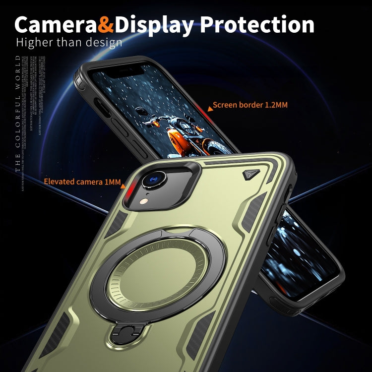 For iPhone XR PC Hybrid TPU Armor MagSafe Ring Holder Phone Case(Olive Green) by buy2fix