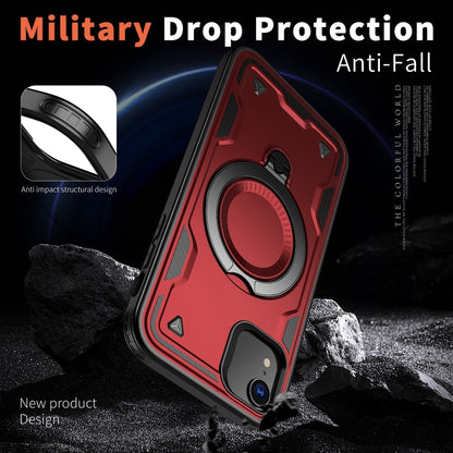 For iPhone XR PC Hybrid TPU Armor MagSafe Ring Holder Phone Case(Red) by buy2fix