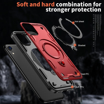 For iPhone XR PC Hybrid TPU Armor MagSafe Ring Holder Phone Case(Red) by buy2fix