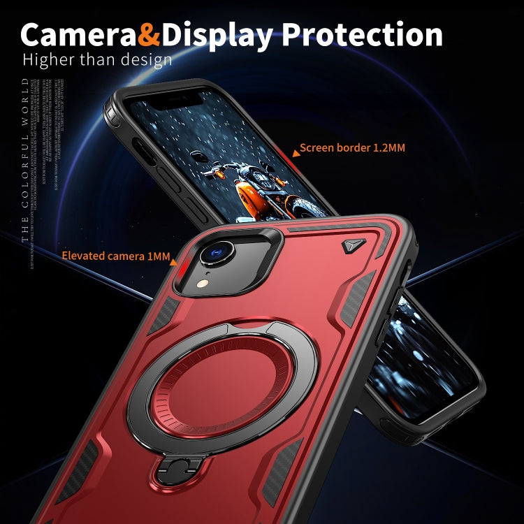 For iPhone XR PC Hybrid TPU Armor MagSafe Ring Holder Phone Case(Red) by buy2fix