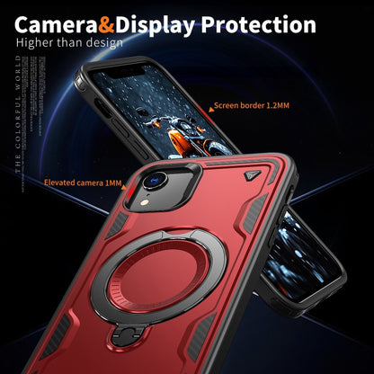 For iPhone XR PC Hybrid TPU Armor MagSafe Ring Holder Phone Case(Red) by buy2fix