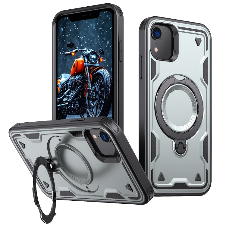 For iPhone XR PC Hybrid TPU Armor MagSafe Ring Holder Phone Case(Grey) by buy2fix