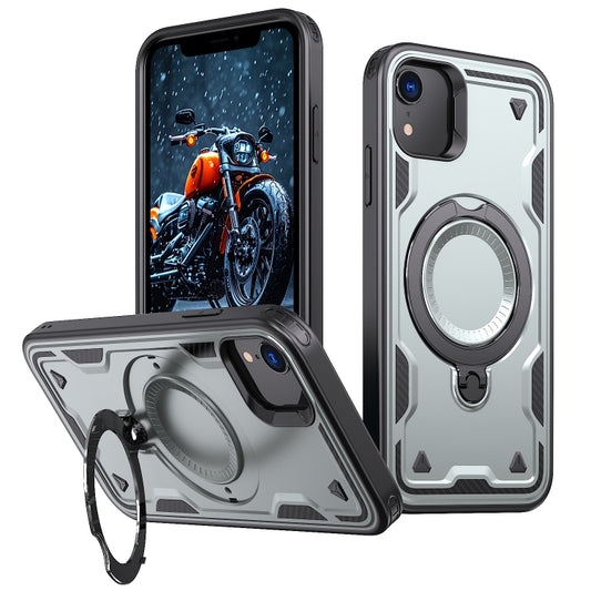 For iPhone XR PC Hybrid TPU Armor MagSafe Ring Holder Phone Case(Grey) by buy2fix