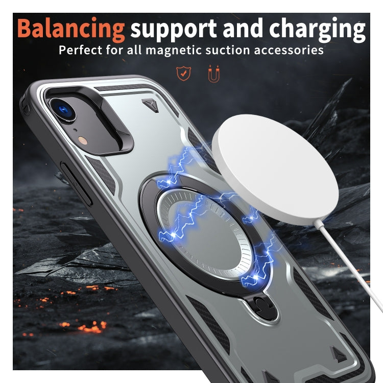 For iPhone XR PC Hybrid TPU Armor MagSafe Ring Holder Phone Case(Grey) by buy2fix