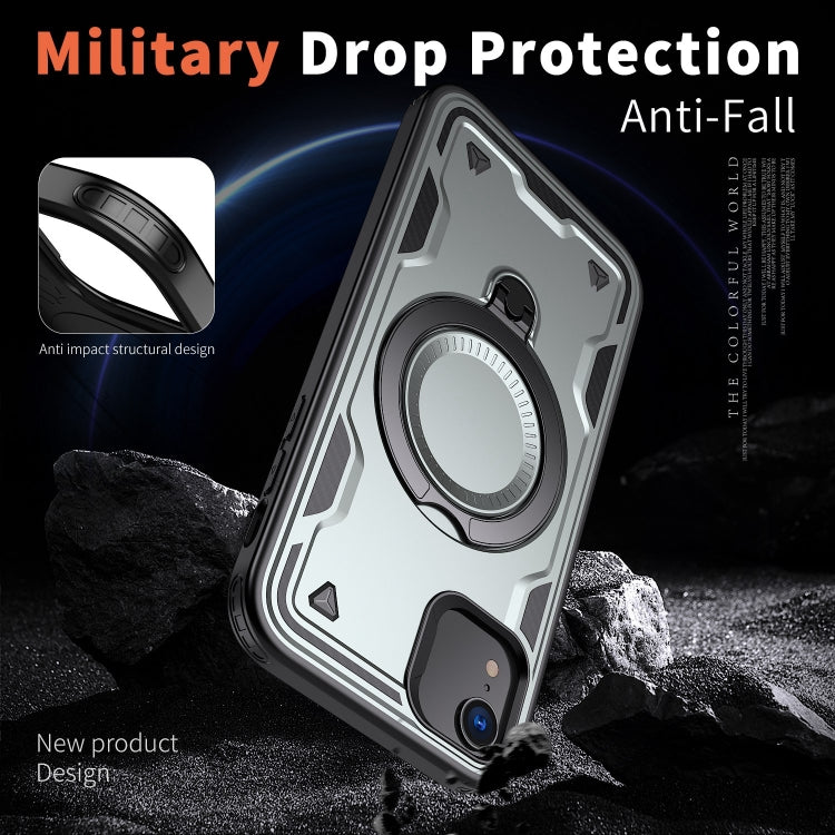 For iPhone XR PC Hybrid TPU Armor MagSafe Ring Holder Phone Case(Grey) by buy2fix