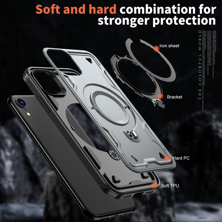 For iPhone XR PC Hybrid TPU Armor MagSafe Ring Holder Phone Case(Grey) by buy2fix