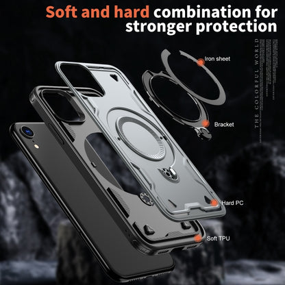 For iPhone XR PC Hybrid TPU Armor MagSafe Ring Holder Phone Case(Grey) by buy2fix