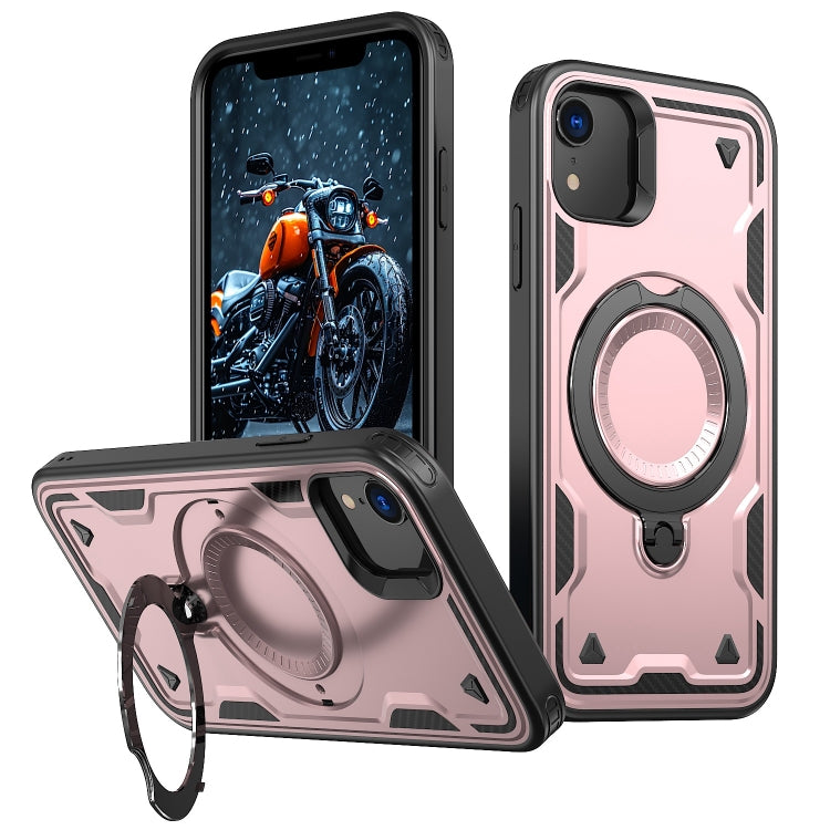 For iPhone XR PC Hybrid TPU Armor MagSafe Ring Holder Phone Case(Rose Gold) by buy2fix