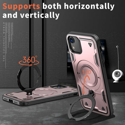 For iPhone XR PC Hybrid TPU Armor MagSafe Ring Holder Phone Case(Rose Gold) by buy2fix