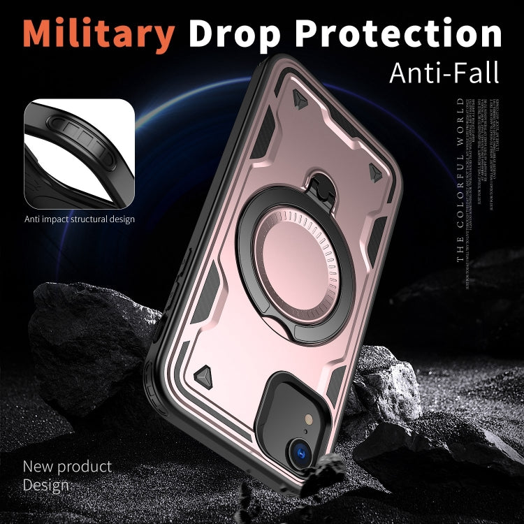 For iPhone XR PC Hybrid TPU Armor MagSafe Ring Holder Phone Case(Rose Gold) by buy2fix