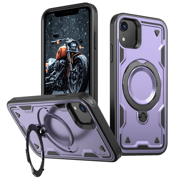 For iPhone XR PC Hybrid TPU Armor MagSafe Ring Holder Phone Case(Purple) by buy2fix