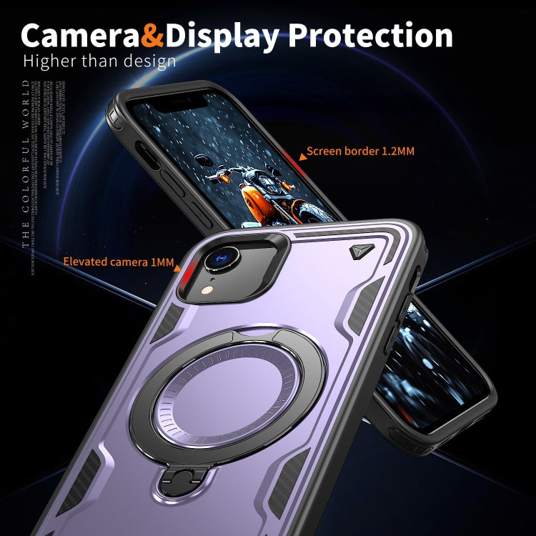 For iPhone XR PC Hybrid TPU Armor MagSafe Ring Holder Phone Case(Purple) by buy2fix