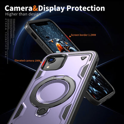 For iPhone XR PC Hybrid TPU Armor MagSafe Ring Holder Phone Case(Purple) by buy2fix