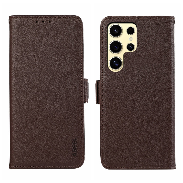 For Samsung Galaxy S25 Ultra ABEEL Side-Magnetic Litchi Pattern Leather RFID Phone Case(Brown) by buy2fix