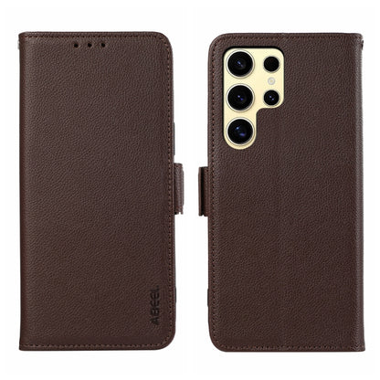 For Samsung Galaxy S25 Ultra ABEEL Side-Magnetic Litchi Pattern Leather RFID Phone Case(Brown) by buy2fix