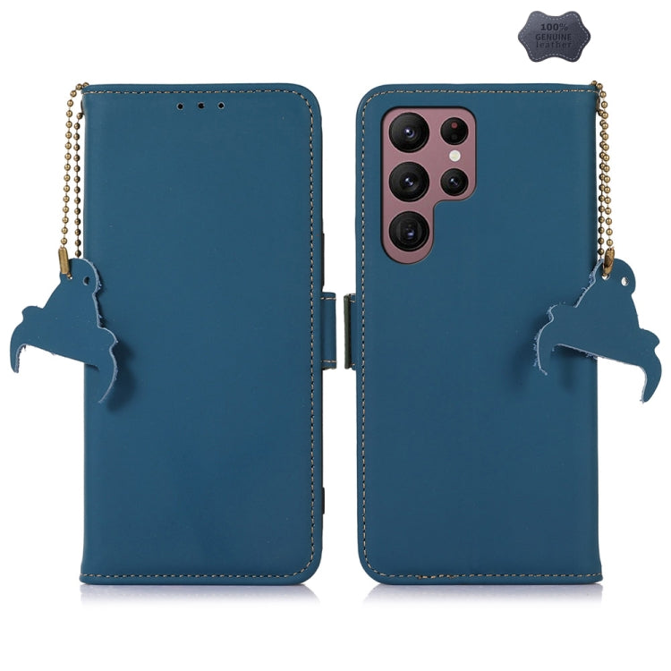 For Samsung Galaxy S25 Ultra Genuine Leather Magnetic RFID Leather Phone Case(Blue) by buy2fix