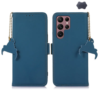 For Samsung Galaxy S25 Ultra Genuine Leather Magnetic RFID Leather Phone Case(Blue) by buy2fix