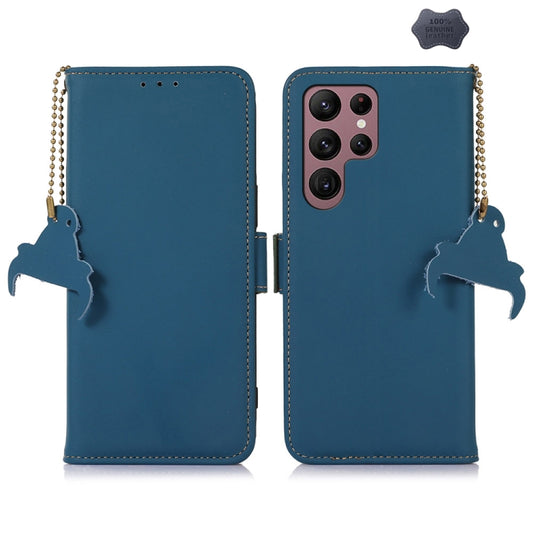 For Samsung Galaxy S25 Ultra Genuine Leather Magnetic RFID Leather Phone Case(Blue) by buy2fix