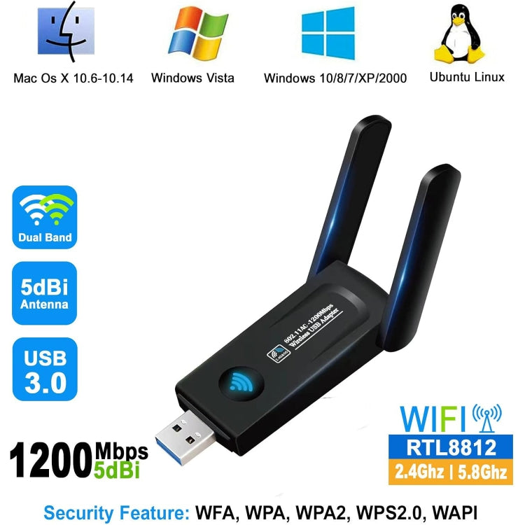 RE-1202 1200Mbps Dual Band Wireless Network Card WiFi USB3.0 Adapter Transmitter Receiver by buy2fix