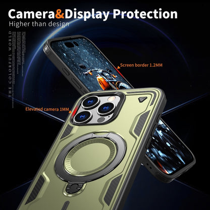 For iPhone 16 Pro Max PC Hybrid TPU Armor MagSafe Ring Holder Phone Case(Olive Green) by buy2fix