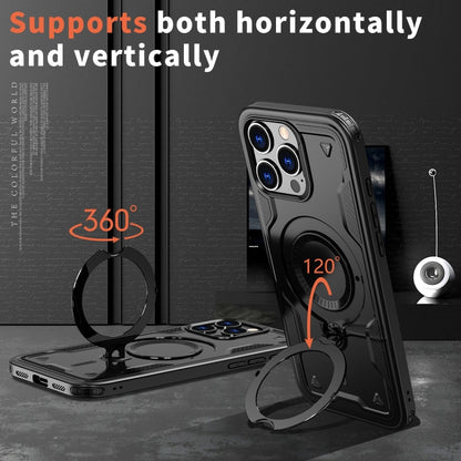 For iPhone 16 Pro Max PC Hybrid TPU Armor MagSafe Ring Holder Phone Case(Black) by buy2fix