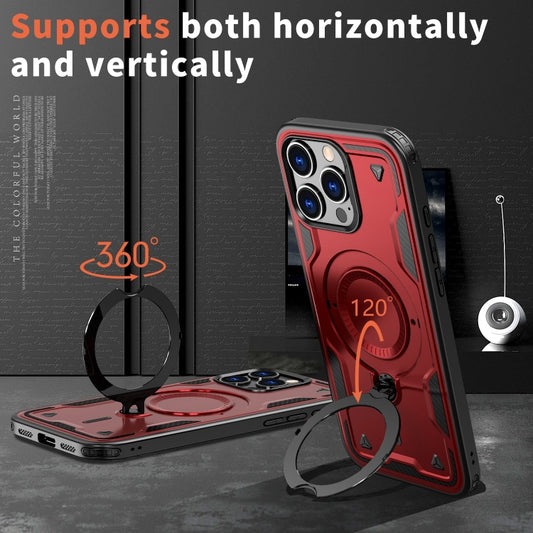 For iPhone 16 Pro Max PC Hybrid TPU Armor MagSafe Ring Holder Phone Case(Red) by buy2fix