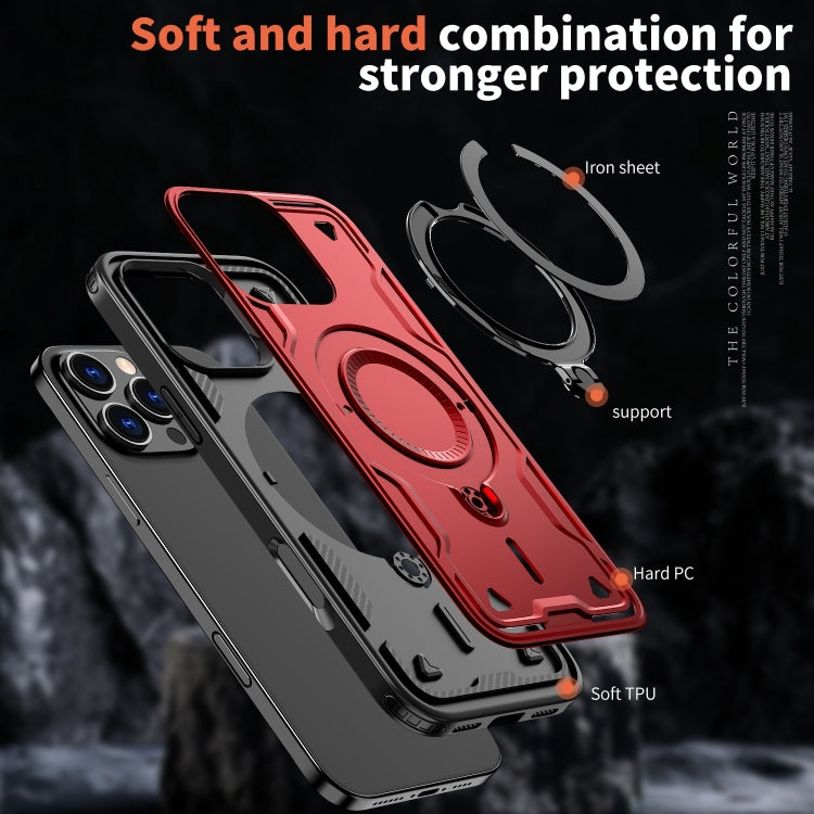 For iPhone 16 Pro Max PC Hybrid TPU Armor MagSafe Ring Holder Phone Case(Red) by buy2fix