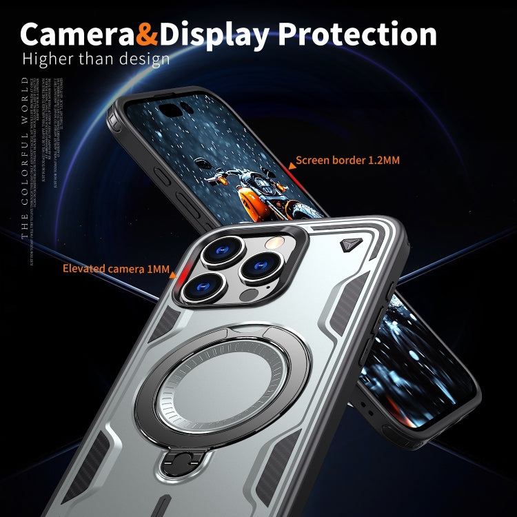 For iPhone 16 Pro Max PC Hybrid TPU Armor MagSafe Ring Holder Phone Case(Grey) by buy2fix