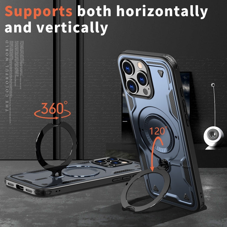 For iPhone 16 Pro Max PC Hybrid TPU Armor MagSafe Ring Holder Phone Case(Blue) by buy2fix