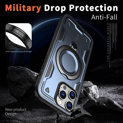 For iPhone 16 Pro Max PC Hybrid TPU Armor MagSafe Ring Holder Phone Case(Blue) by buy2fix